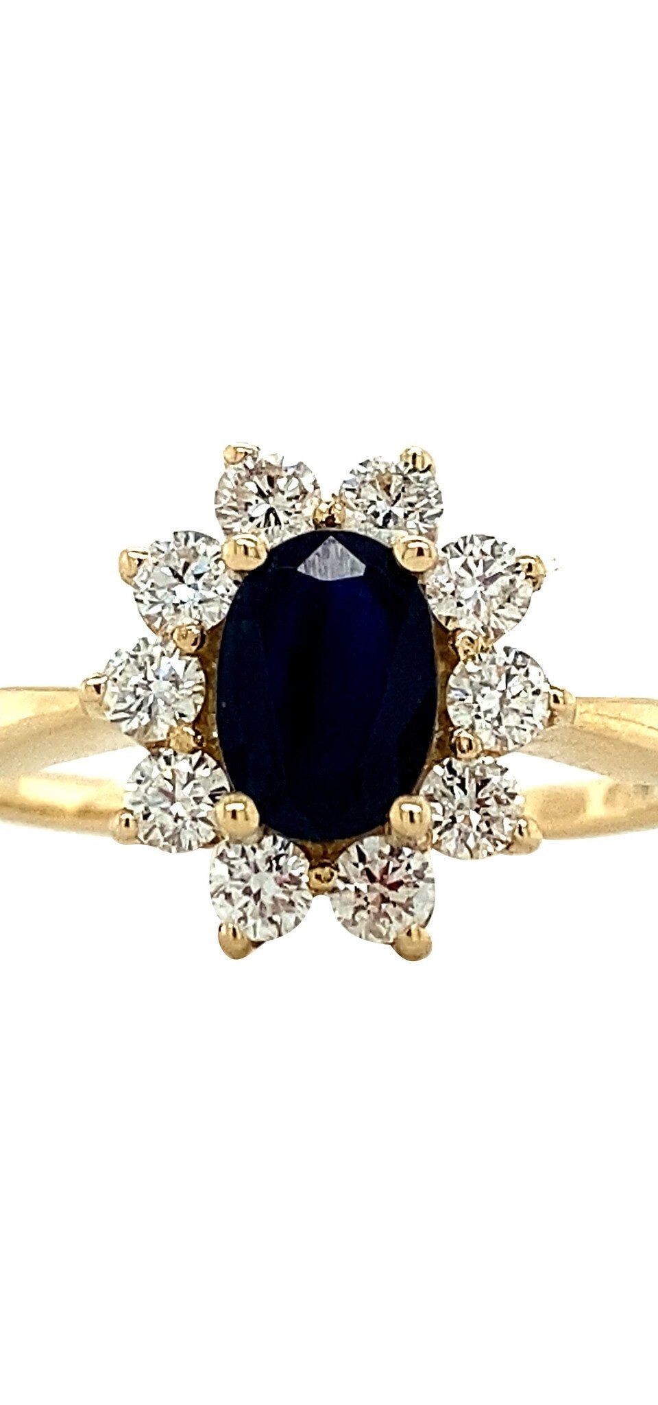 Vintage 14K Gold Cluster Ring with Natural Sapphire and Diamond